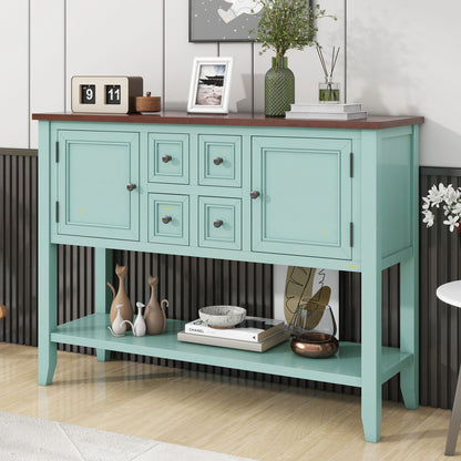 Gewnee - Console Table With 4 Storage Drawers - Blue