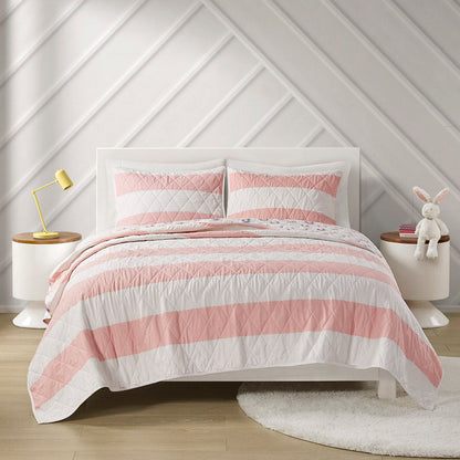 Sammie - Cabana Stripe Reversible Quilt Set With Rainbow Reverse