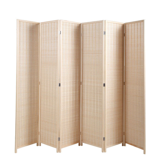 6 Panel Bamboo Room Divider, Private Folding Portable Partition Screen For Home Office Natural