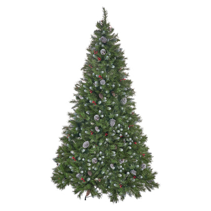 7' Mixed Frosted Hinged Tree With 52 Frosted Pine Cones And 26 Red Berry And 450 Multi Lights - Ul, 1219 Tips