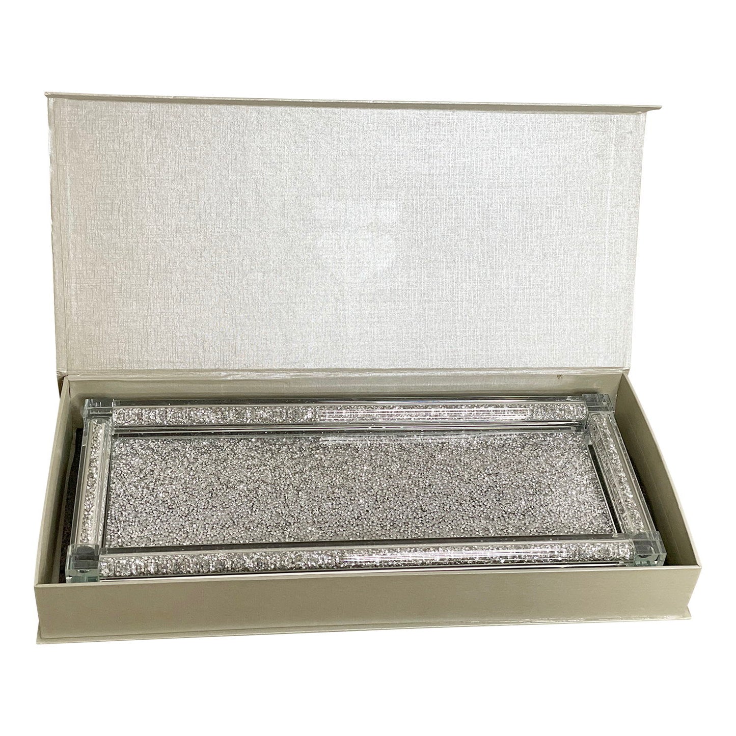 Ambrose Exquisite Large Glass Tray In Gift Box - Silver