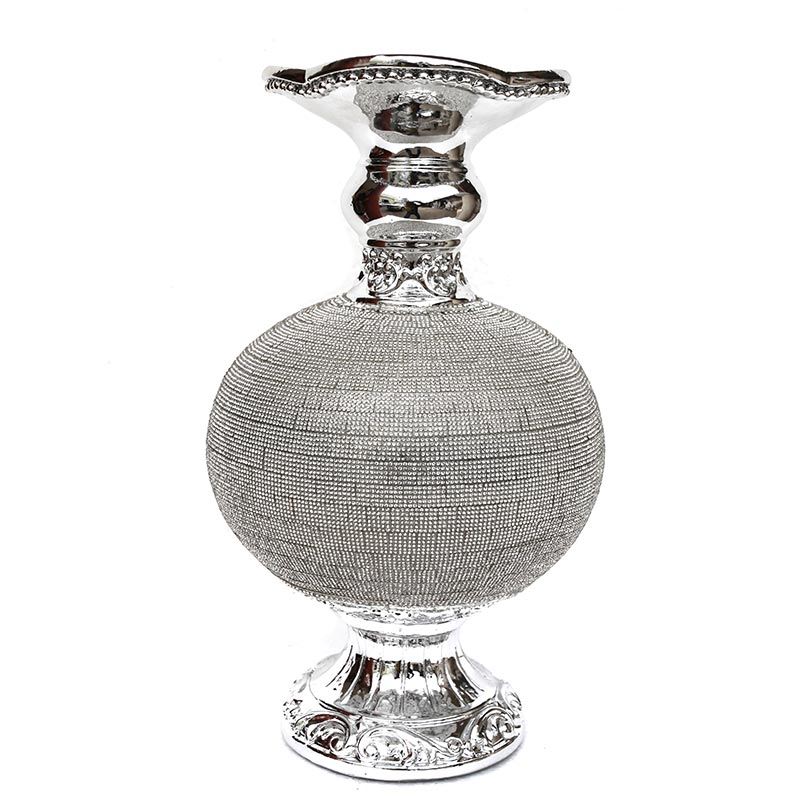 Ambrose Chrome Plated Crystal Embellished Vase - Silver