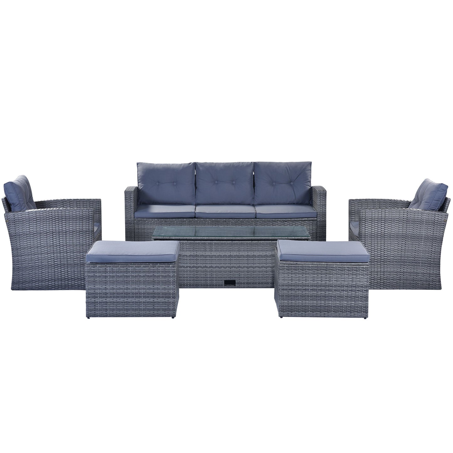 All-Weather Wicker PE Rattan Patio Outdoor Dining Conversation Sectional Set With Coffee Table, Wicker Sofas, Ottomans, Removable Cushions