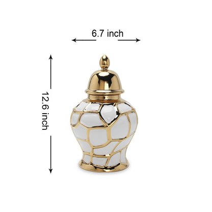 Regal White And Gold Ceramic Decorative Ginger Jar