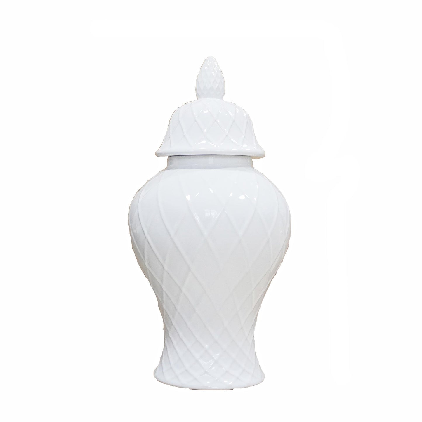 Elegant Ceramic Ginger Jar With Decorative Design - White / Gold