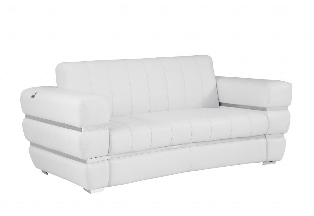 Italian Leather Loveseat - White / Silver