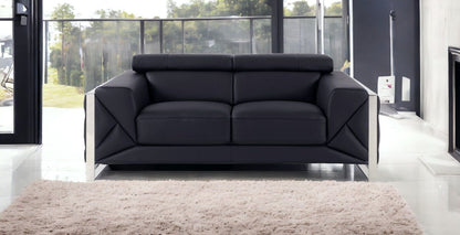 Italian Leather Loveseat - Black / Silver