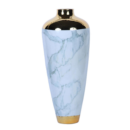 Elegant Celadon Marble Ceramic Vase With Gold Accents - Timeless Home Decor