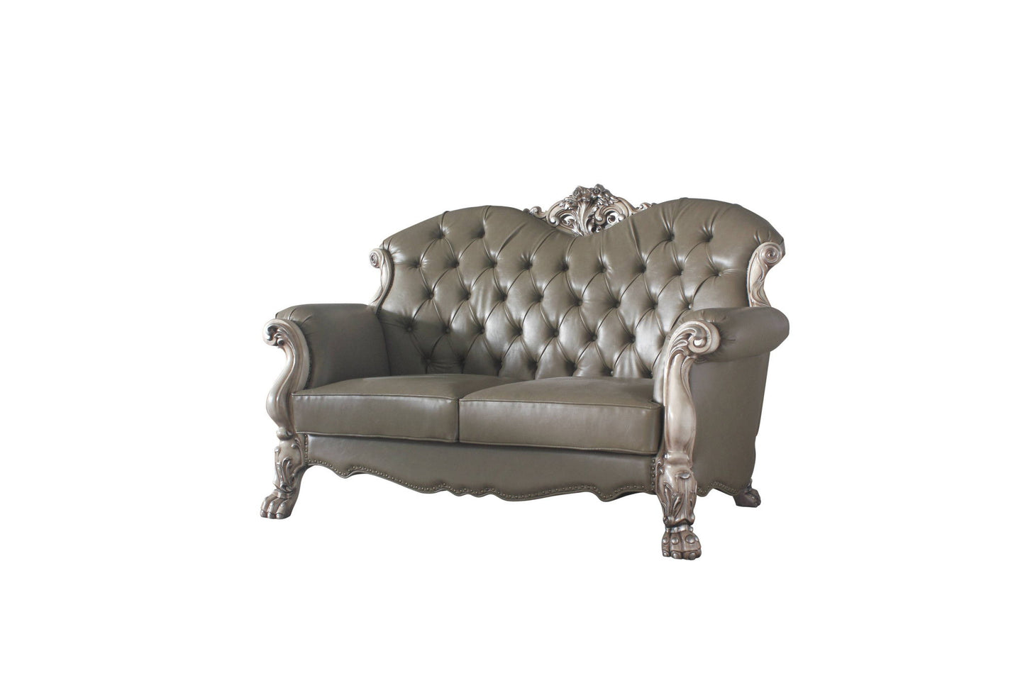 Faux Leather Loveseat And Toss Pillows - Bone