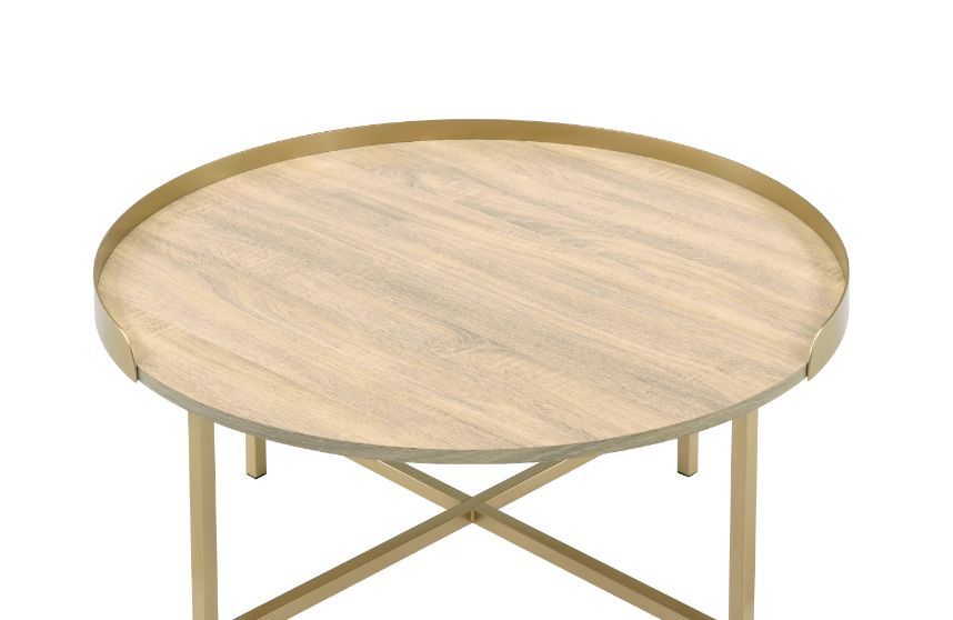 Mithea - Coffee Table - Oak Table Top & Gold Finish