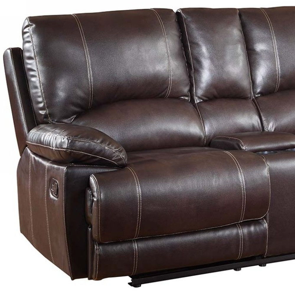 Faux Leather Love Seat Manual Reclining With Storage - Brown