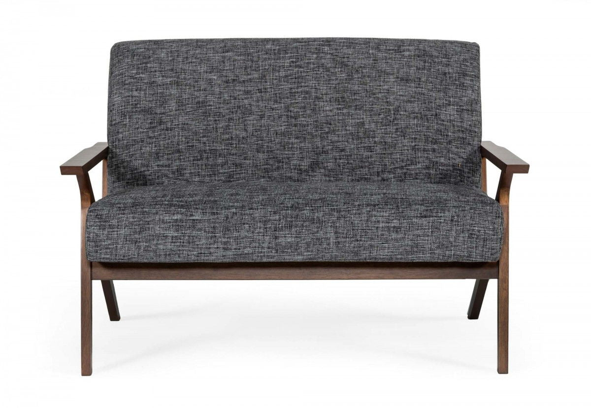 Compact Fabric And Walnut Veneer Loveseat - Gray