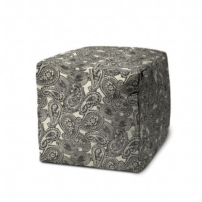 Polyester Cube Paisley Indoor Outdoor Pouf Ottoman - Gray