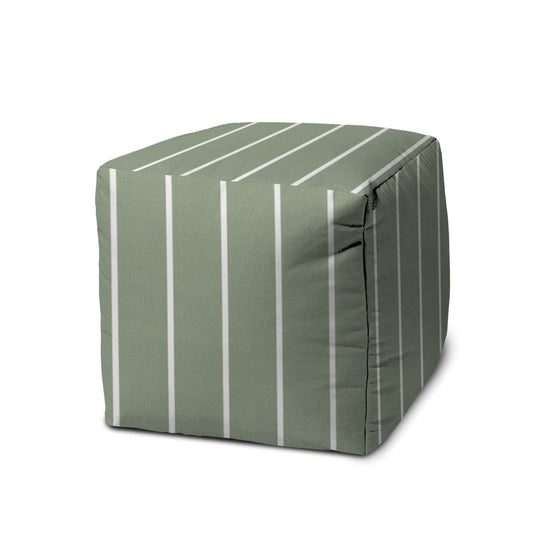 Cube Striped Indoor Outdoor Pouf Cover - Green