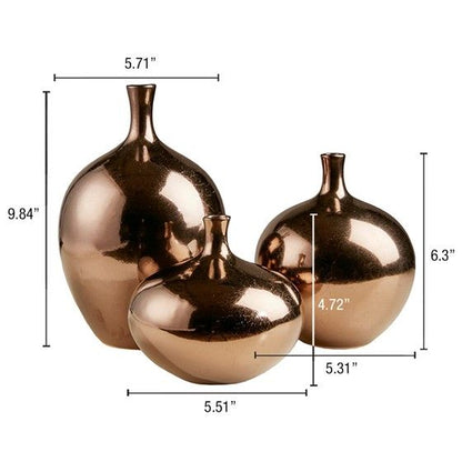 Mirrored Ceramic Decorative Vases 3 Piece SeT-Bronze