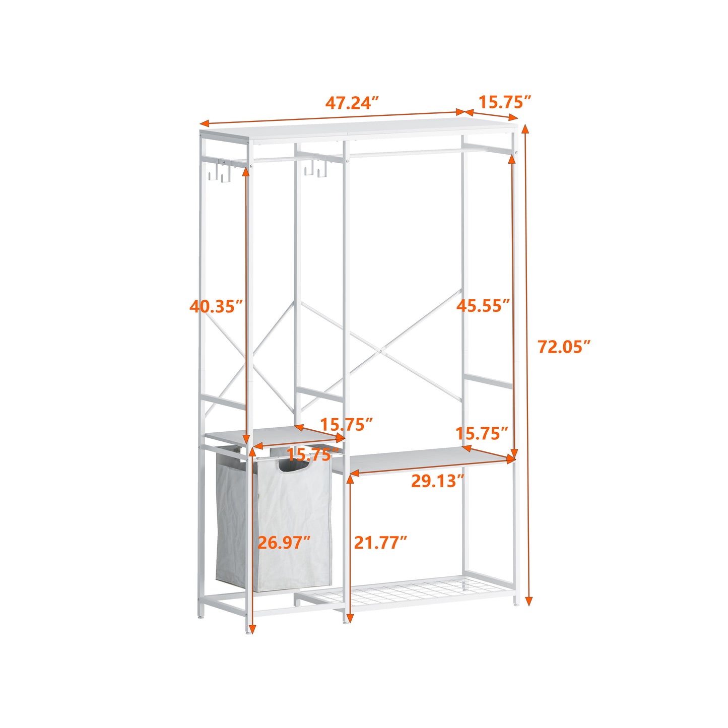 Portable Wardrobe Clothes Rack, Freestanding Clothing Rack With Bottom Mesh Storage Rack, Multi-Functional Bedroom Clothing Rack With Premium Oxford Cloth Storage Bag, White