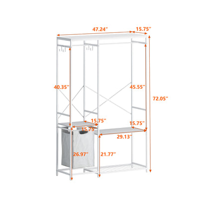 Portable Wardrobe Clothes Rack, Freestanding Clothing Rack With Bottom Mesh Storage Rack, Multi-Functional Bedroom Clothing Rack With Premium Oxford Cloth Storage Bag, White