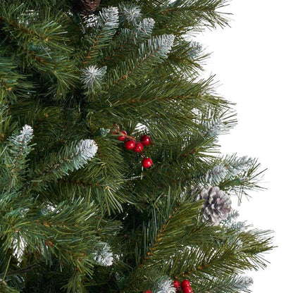 9" Hinged Tree With 74Frosted Pine Cones And 37Red Berry And 850Clear Lights Dia:66