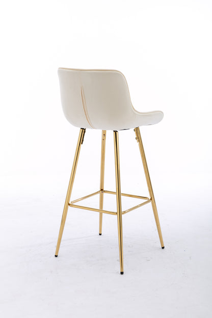 30 inch Set of 2 Bar Stools,with Chrome Footrest Velvet Fabric Counter Stool Golden Leg Simple High Bar Stool,CREAM