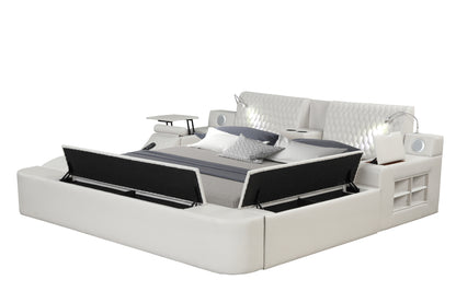 Zoya Smart Multifunctional Queen Size Bed Made with Wood in White