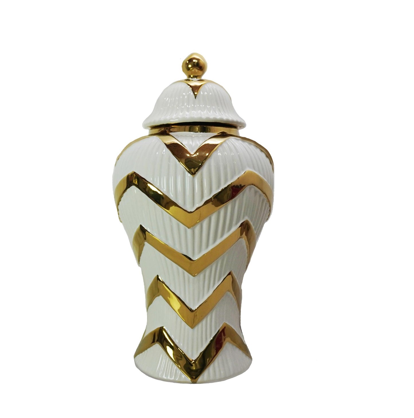 Timeless Gilded Waves Ginger Jar, Removable Lid - White / Gold