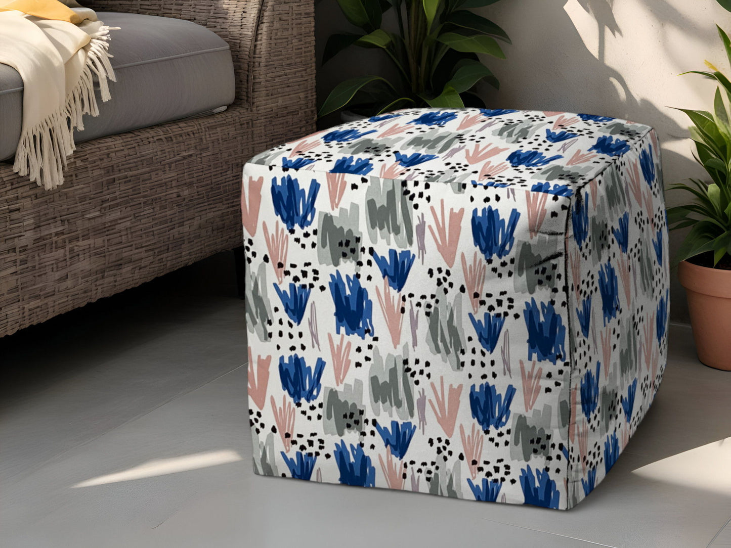 Polyester Cube Geometric Indoor Outdoor Pouf Ottoman - Pink