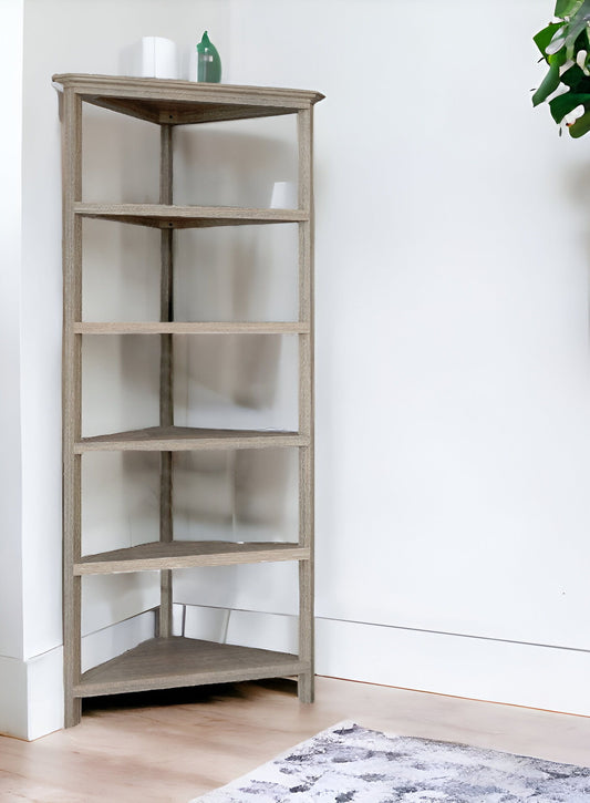 Solid Wood Five Tier Corner Bookcase - Gray