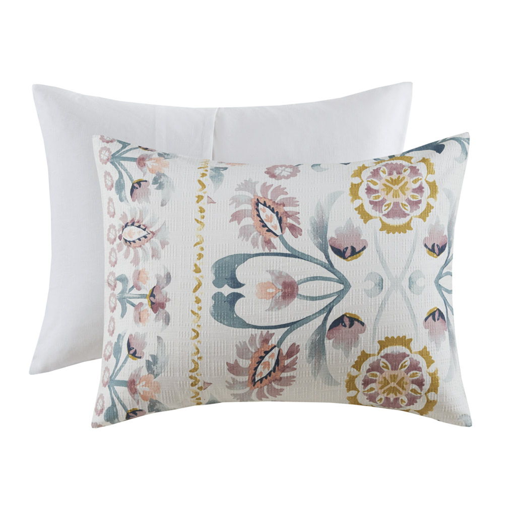 4 Piece Floral Comforter Set With Throw Pillow - Multi