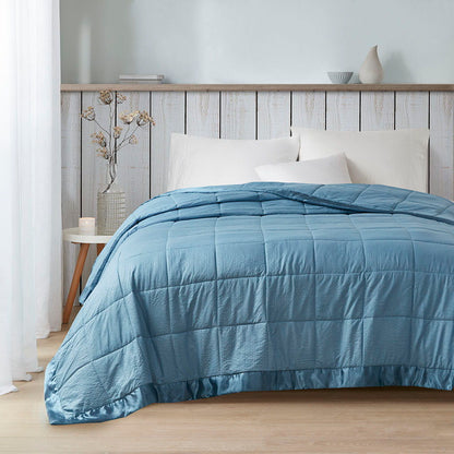 Oversized Down Alternative Blanket With Satin Trim, Slate Blue