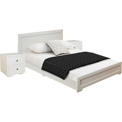 Moma Wood Platform Queen Bed With Two Nightstands - White