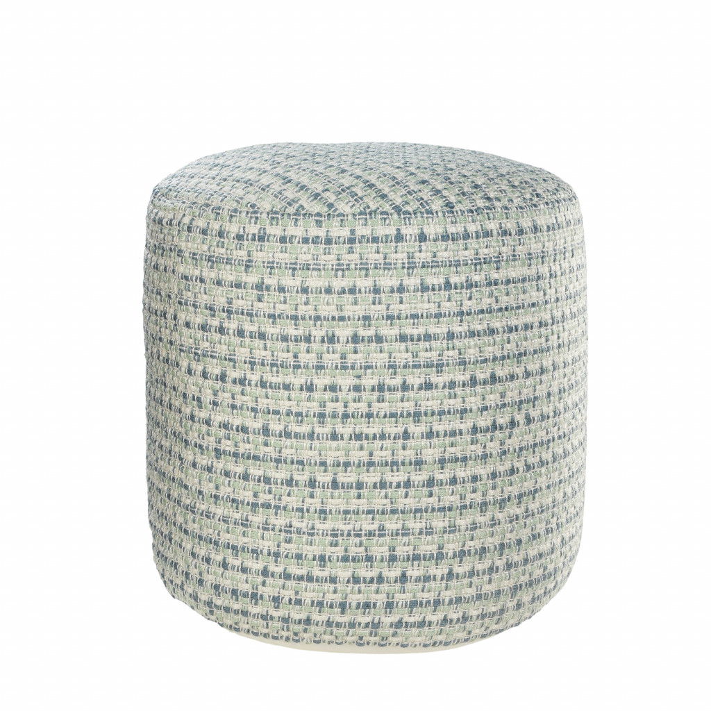 Polyester Round Geometric Indoor Outdoor Pouf Ottoman - Blue