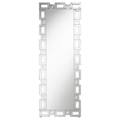 Tavin - Geometric Frame Standing Mirror - Silver