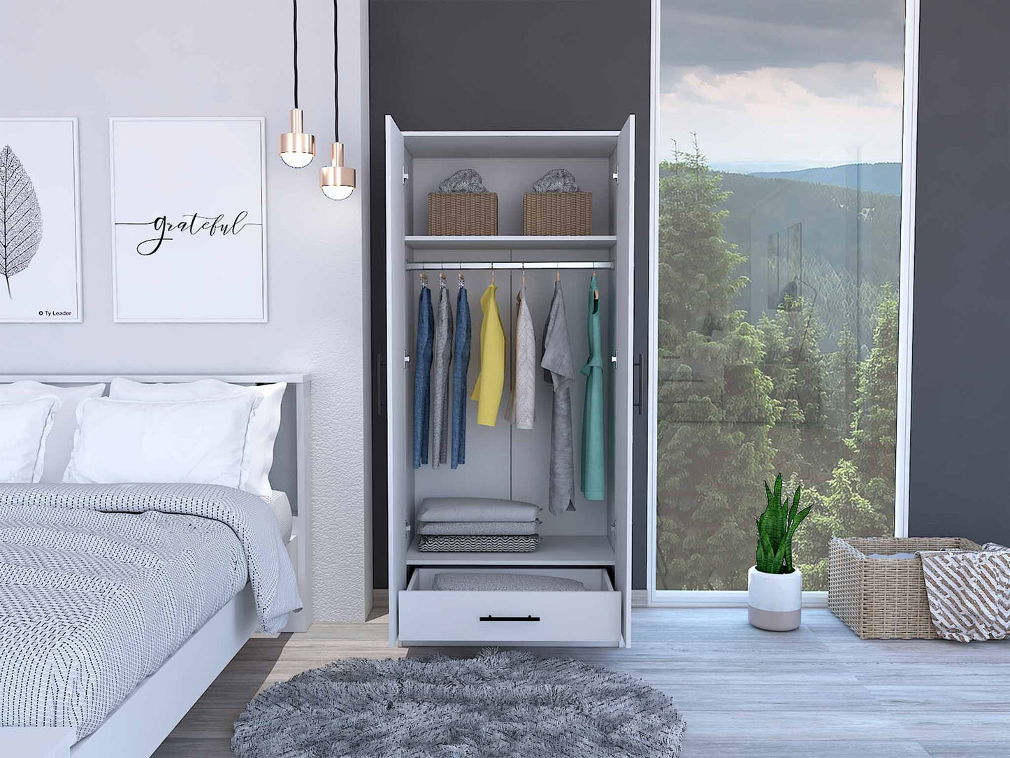 Tall Two Door Closet - White