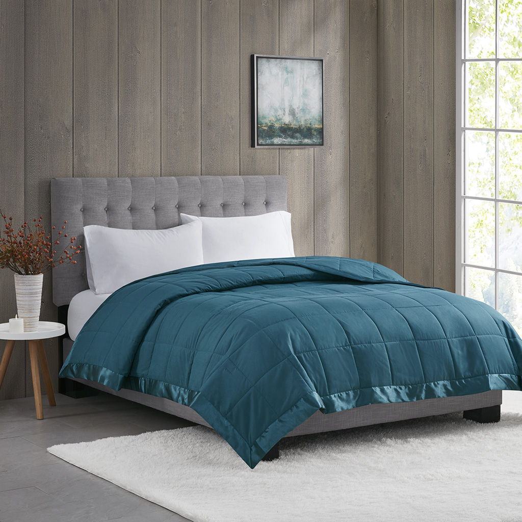 Lightweight Down Alternative Blanket With Satin Trim - Teal