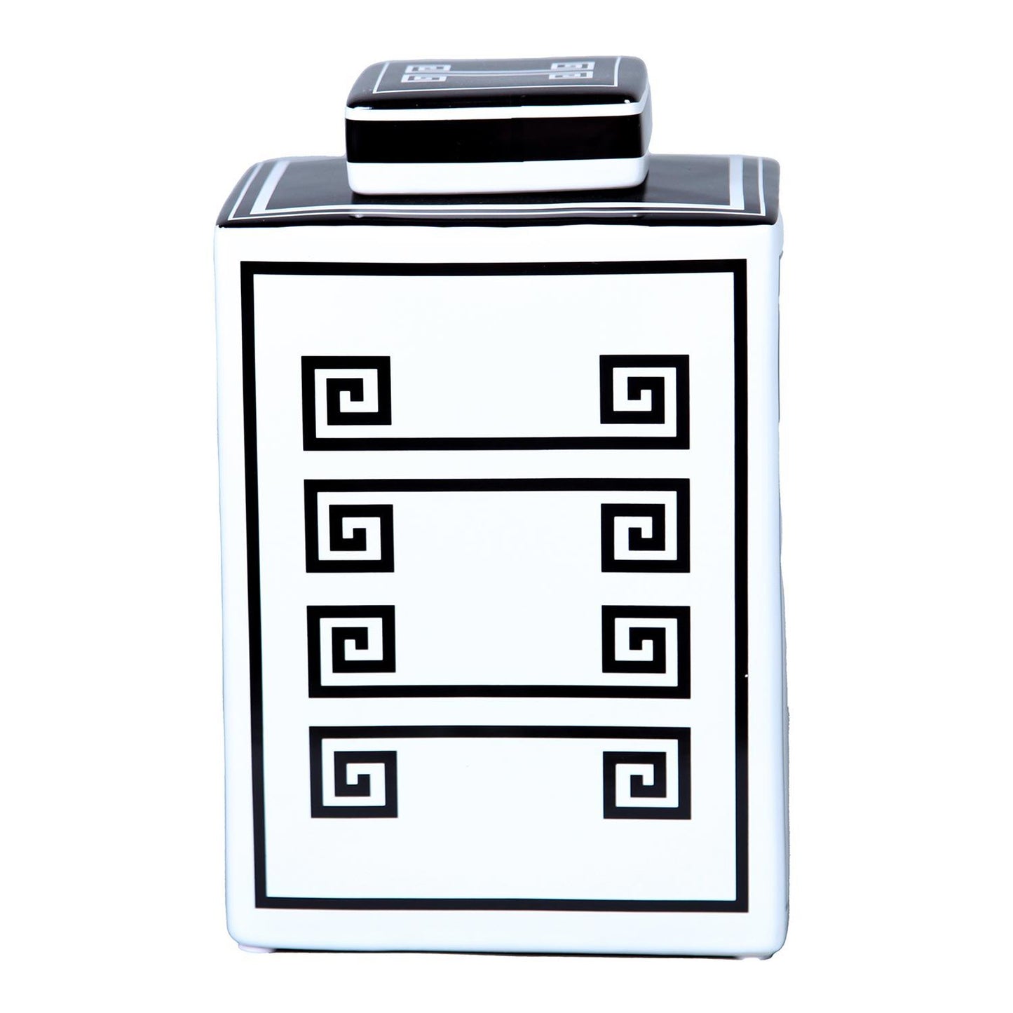 Rectangular Ceramic Decorative Jar With White And Black Geometric Design