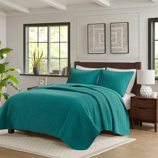 3 Piece Luxurious Oversized Quilt Set - Peacock