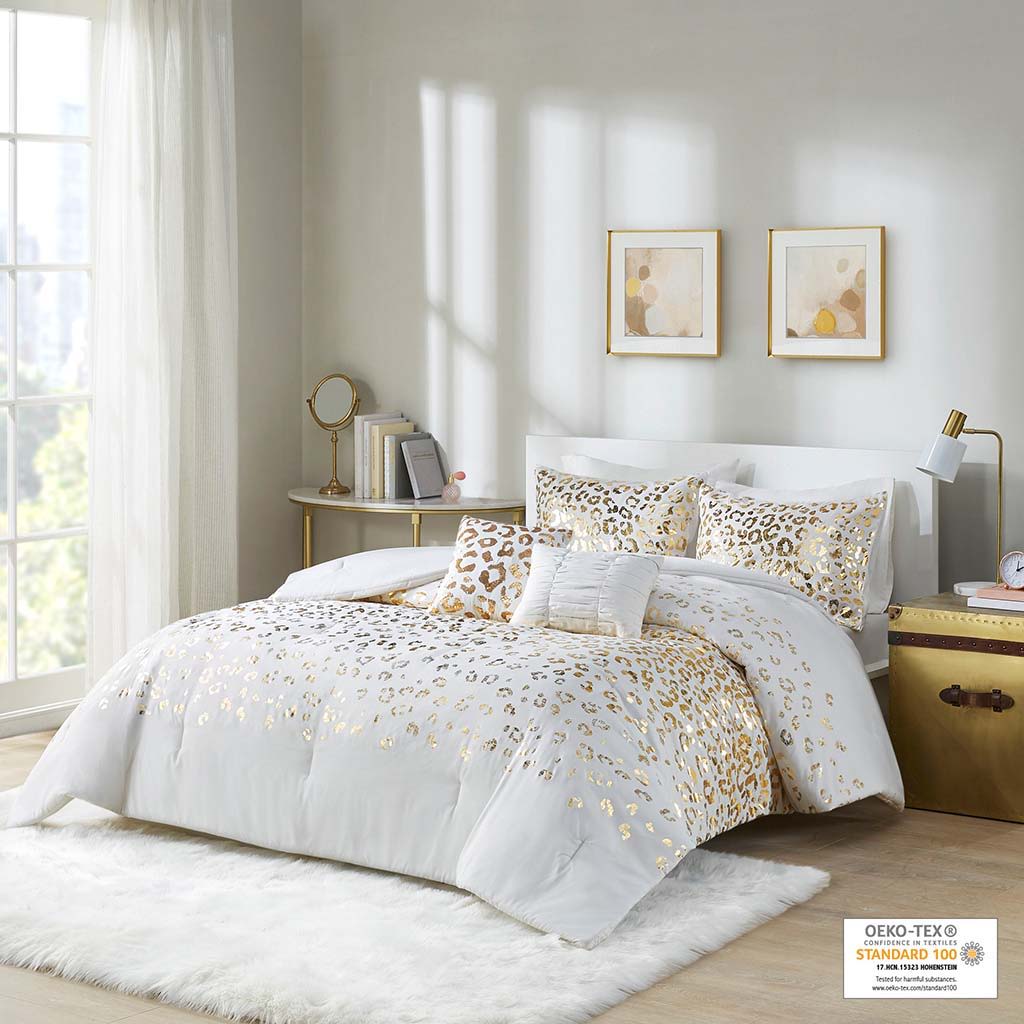 Metallic Animal Printed Comforter Set - Ivory / Gold