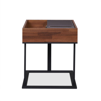 Sara - I - I End Table - Espresso PU, Walnut & Sandy Black