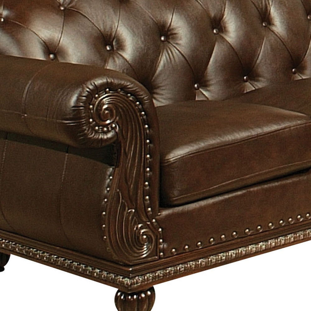 Faux Leather Nailhead Love Seat - Espresso / Black