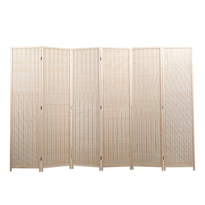 6 Panel Bamboo Room Divider, Private Folding Portable Partition Screen For Home Office Natural