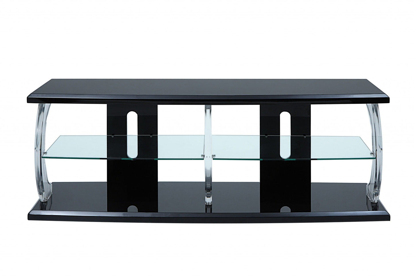 Clear Glass Wood Veneer (Melamine) TV Stand (Led) - Black