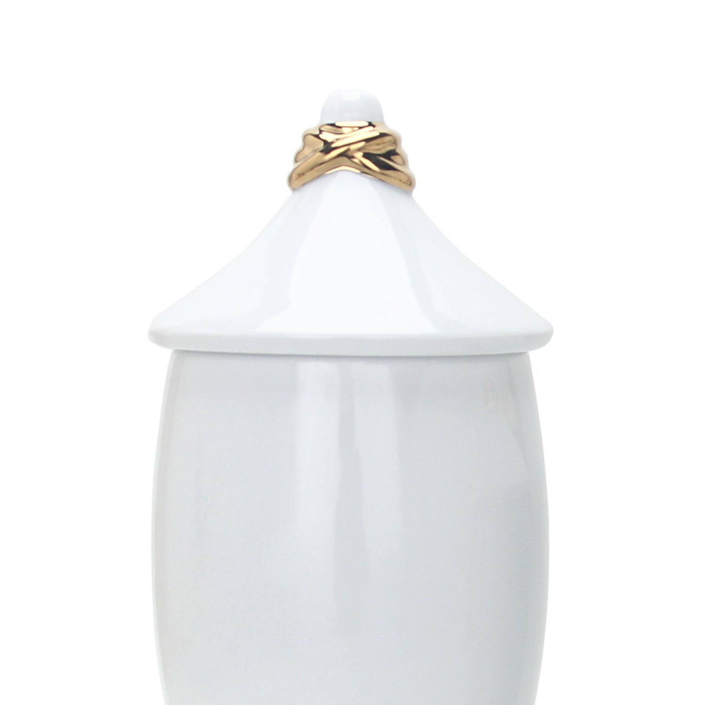 Ceramic Decorative Jar With Gold Accent And Lid - White