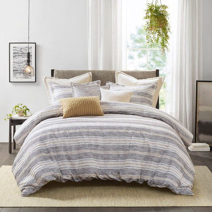 Oversized Chenille Jacquard Striped Comforter Set With Euro Shams And Throw Pillows