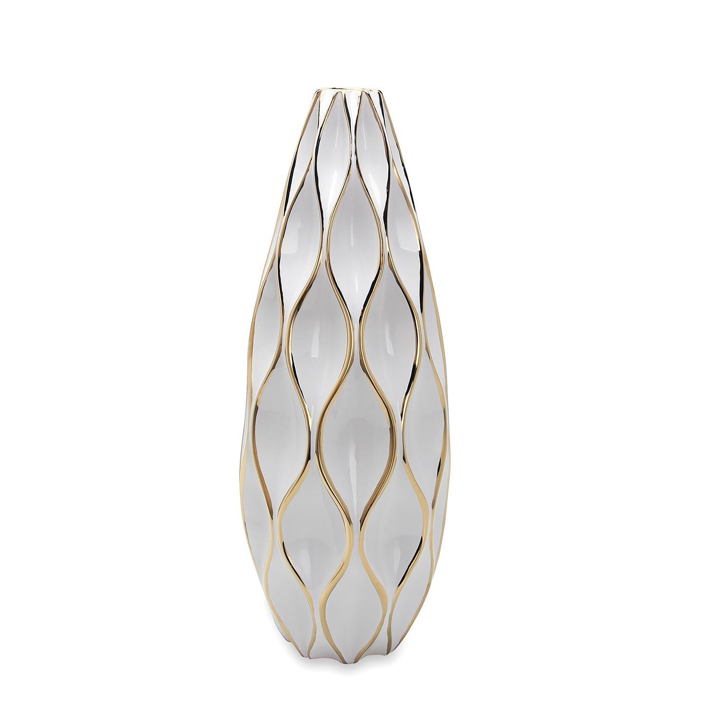 Elegant White Ceramic Vase With Gold Accents - Timeless Home Decor