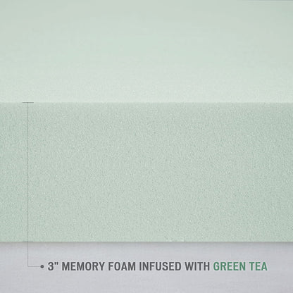 3" Topper With Cooling Removable Cover Green Tea Foam