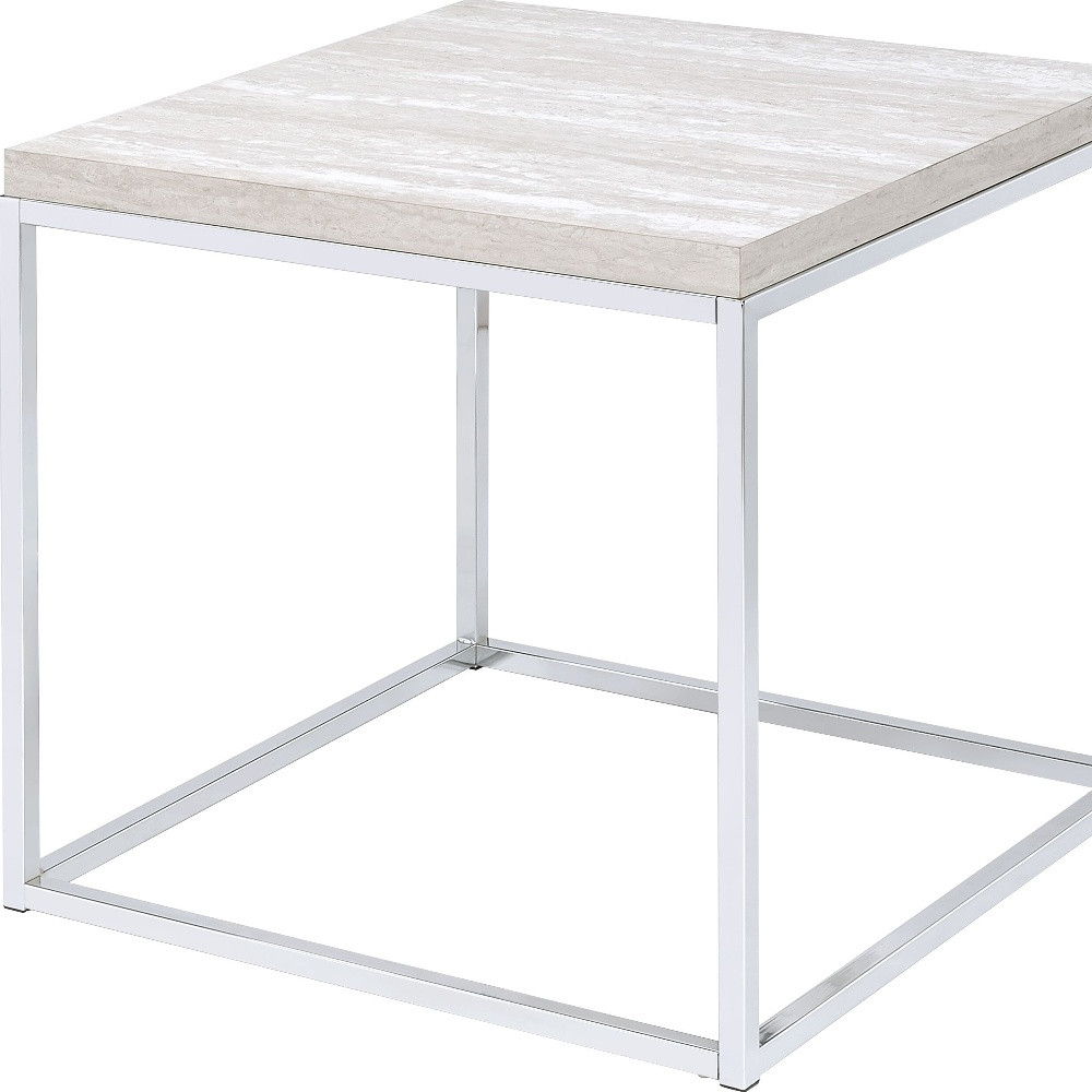 Manufactured Wood And Metal Square End Table - Chrome And White Oak