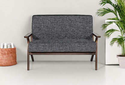 Compact Fabric And Walnut Veneer Loveseat - Gray