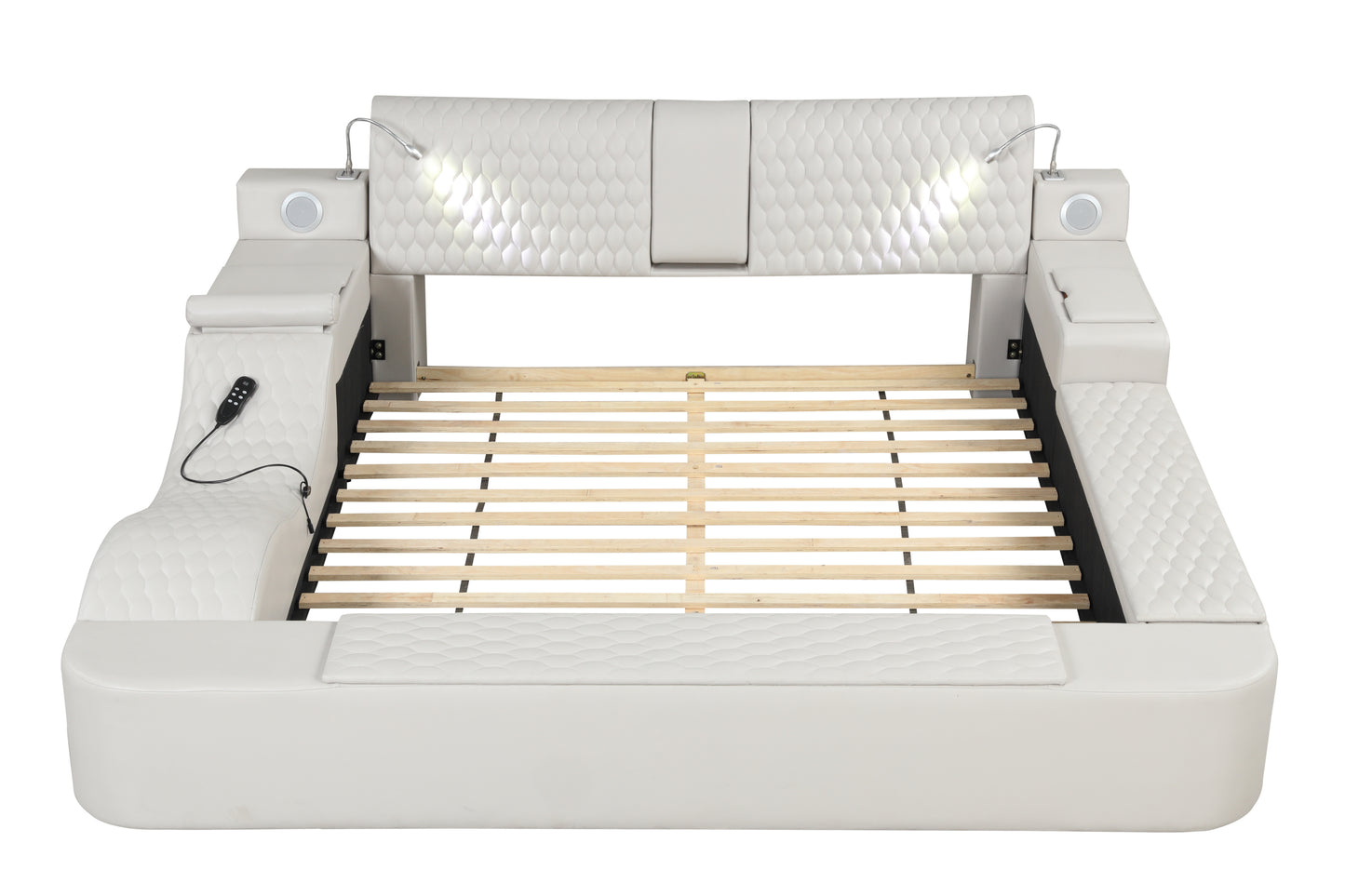 Zoya Smart Multifunctional Queen Size Bed Made with Wood in White