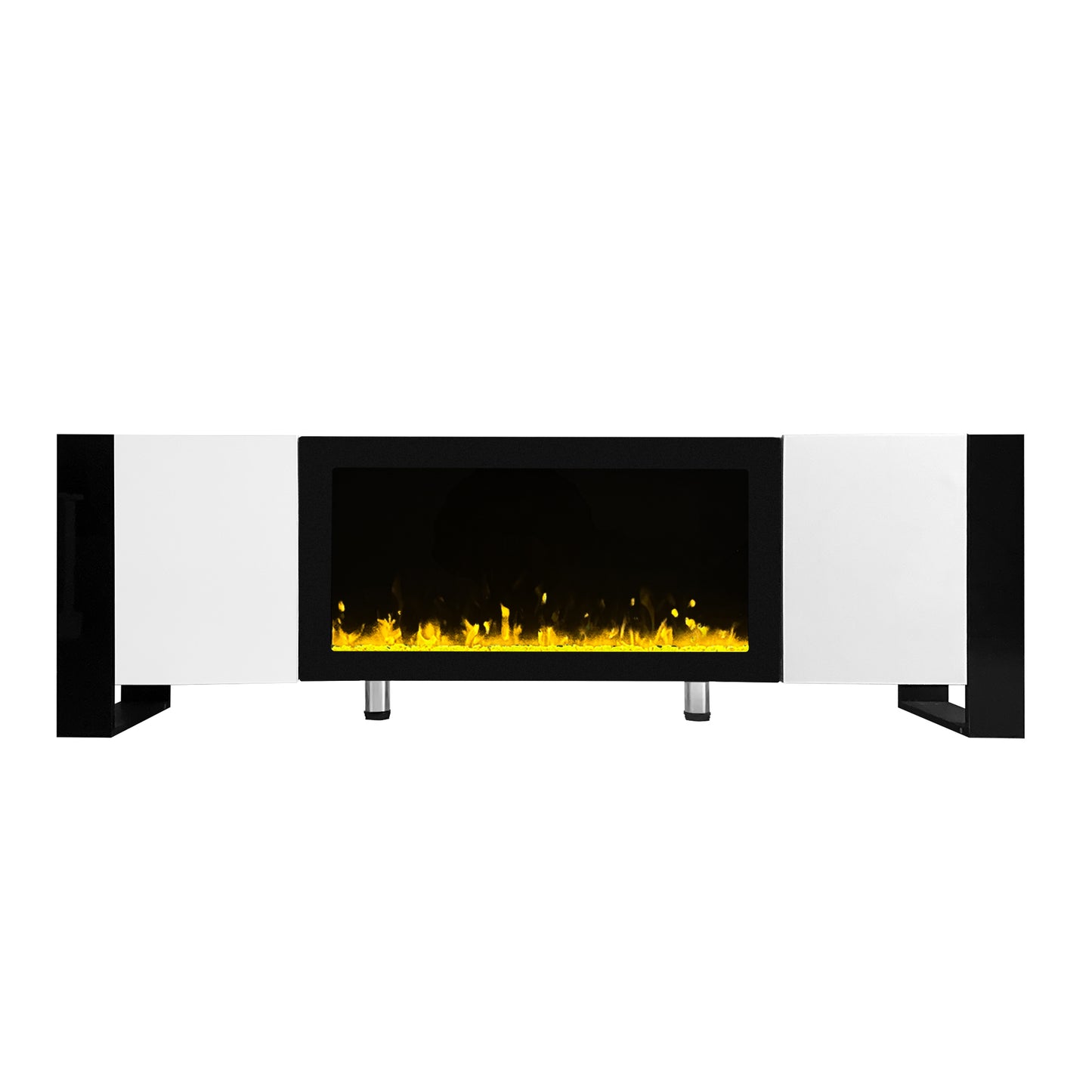 ON-TREND Modern TV Stand with 34.2" Non-heating Electric Fireplace, High Gloss Entertainment Center with 2 Cabinets, Media Console for TVs up to 78", White