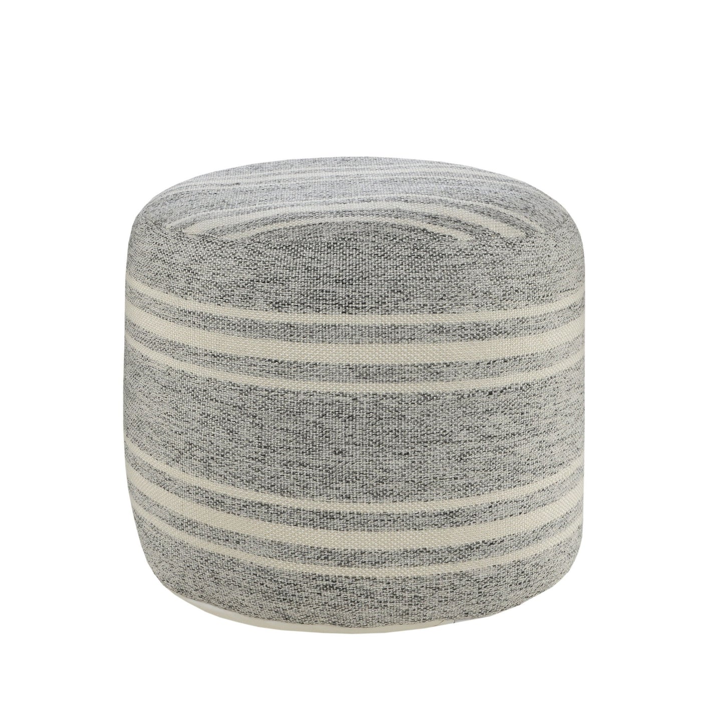 Polyester Round Striped Indoor Outdoor Pouf Ottoman - Gray